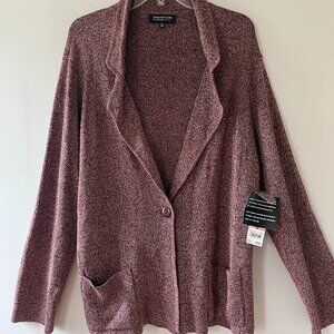 Jones New York Sz 3X Stretch One Button Front Cardigan Sweater Jacket‎ Shimmery